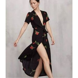 Reformation Hadley Midi Dress Petals Black Womens XS